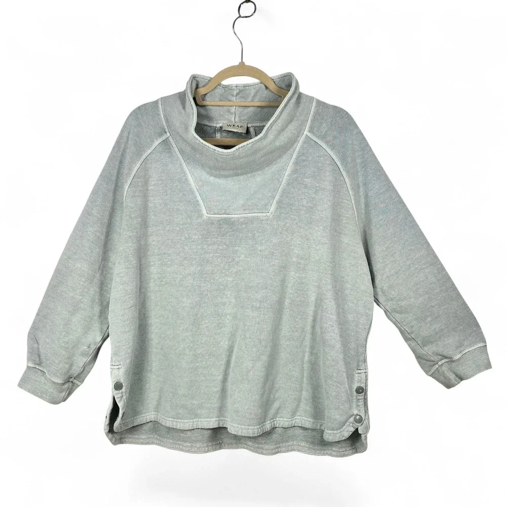 Wrap London Funnel Neck Hemp Organic Cotton Sweatshirt Light Blue US 12 WT63